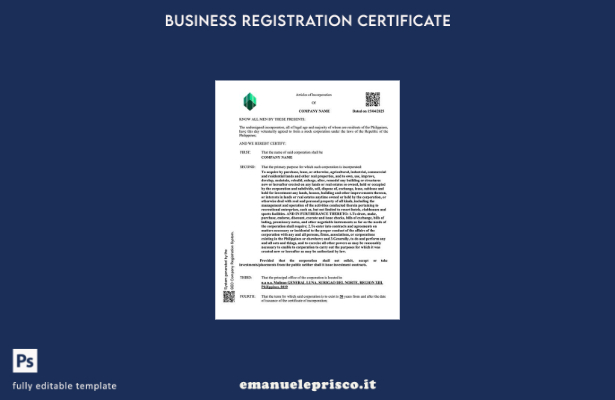Certificato di costituzione della società Filippine in stile verificato Modell 1